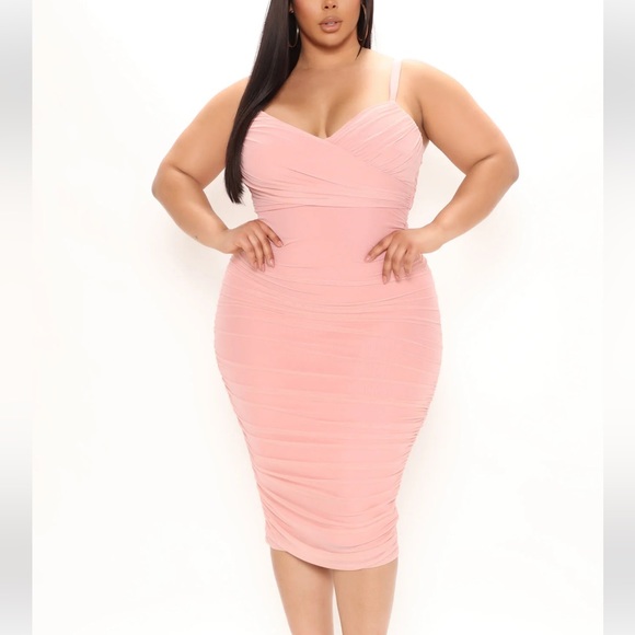 RUCHED bandage midi dress mauve 1x - Picture 5 of 8